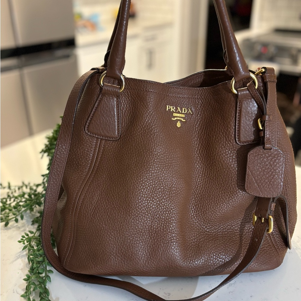SOLD! Prada Rich Brown Leather 2 way Bag
